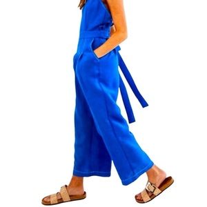 Anthropologie Moon River Bright Blue Wide Leg Overalls SZ XS